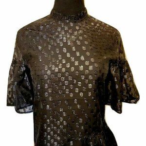 H&M Elegant Black Sparkly Peplum Evening Blouse - Black US 2 EUR 32